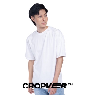 Cropver เสื้อยืดโอเวอร์ไซส์ผู้ชายคอกลม สีขาว สบายเวอร์ใส่ครอปเวอร์