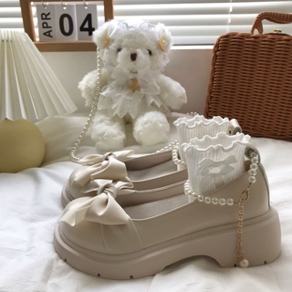 รองเท้า White Mary Zhen หญิง 2022 ฤดูใบไม้ผลิและฤดูร้อนใหม่นางฟ้าสไตล์มุกหนาก้นหวานรองเท้าหวาน