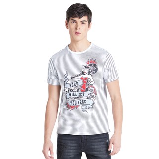 DAVIE JONES เสื้อยืดลายทาง พิมพ์ลาย สีขาว Striped Graphic T-Shirt in white WA0051WH