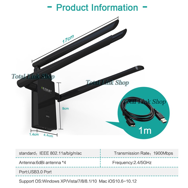 แรง-1900mbps-ตัวรับ-ตัวส่ง-สัญญาณ-wifi-usb-3-0-2-4ghz-5-8ghz-edup-dual-band-อะแดปเตอร์ไร้สาย-edup-4-เสา-1900