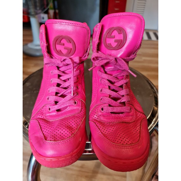 gucci-neon-pink-leather-interlocking-g-high-top-sneaker-size-38