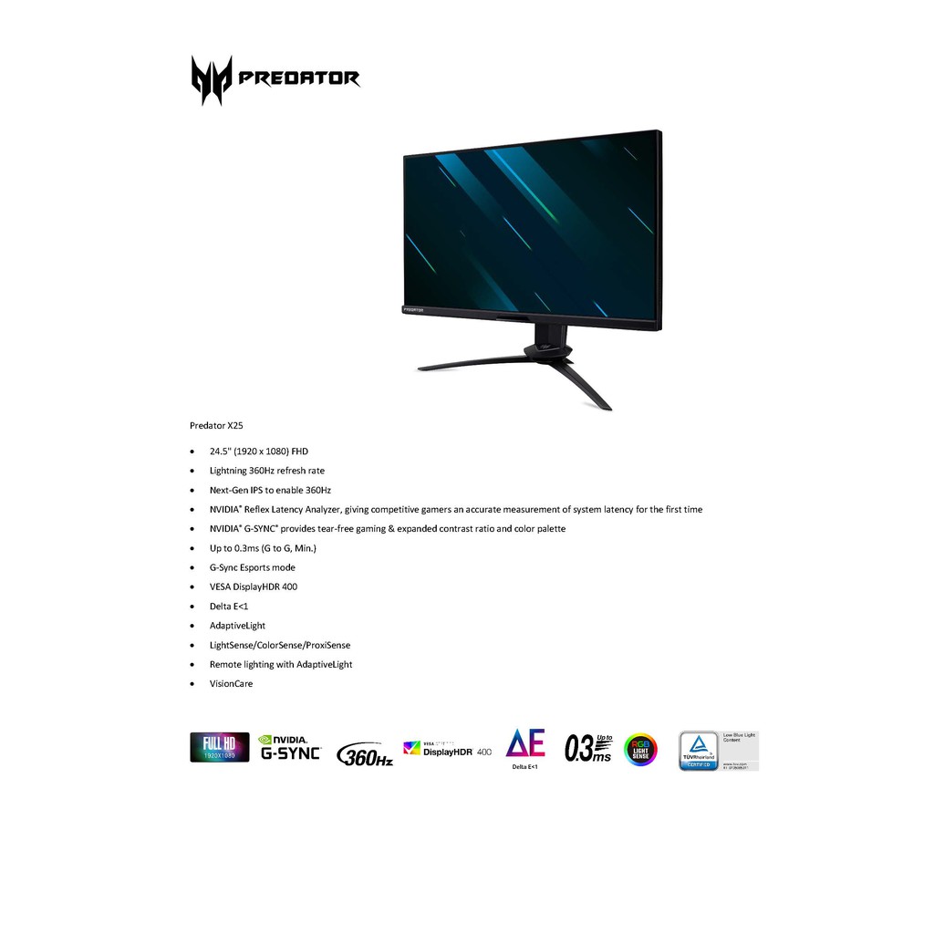 ACER Monitor Predator X25bmiiprzx 24.5″ IPS (FHD,DP,HDMI,SPK ACER Monitor Predator X25bmiiprzx 24.5″ IPS (FHD,DP,HDMI,SPK