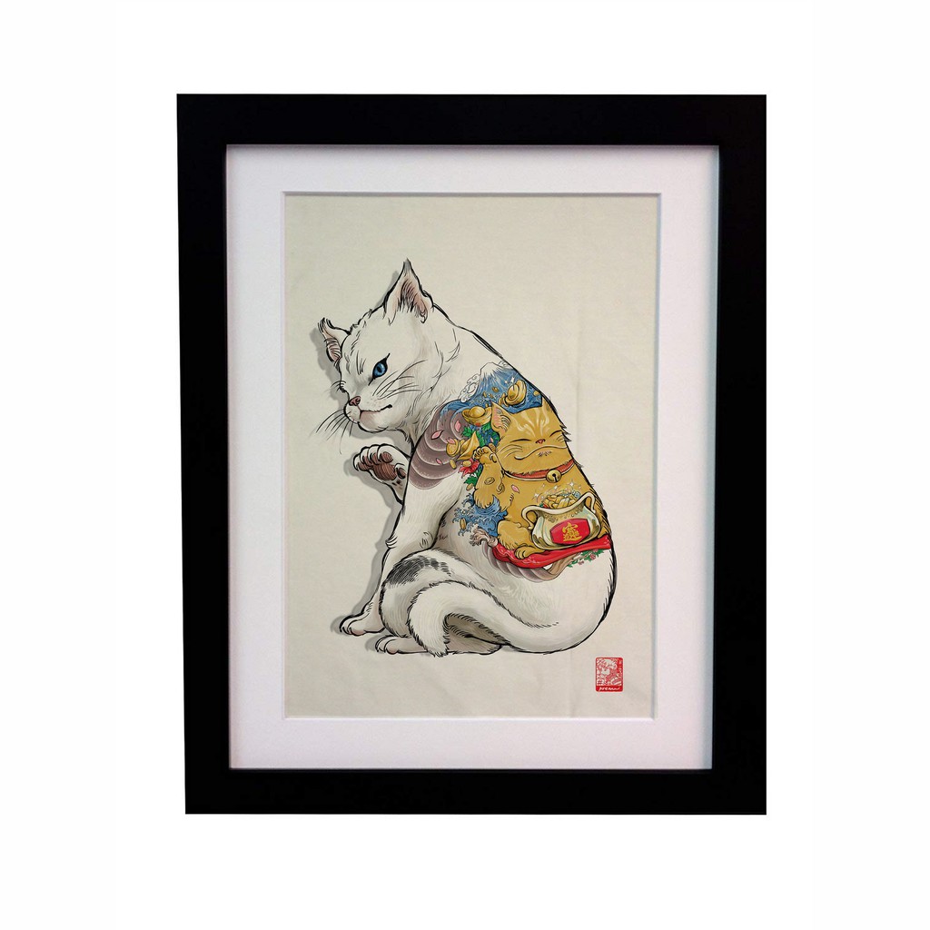 ผ้าแคนวาส-พิมพ์ลาย-แมวสัก-ไม่มีกรอบ-ขนาด-34-5x48-5-ซม-neko-tattoo-fabric-art-canvas-no-frame