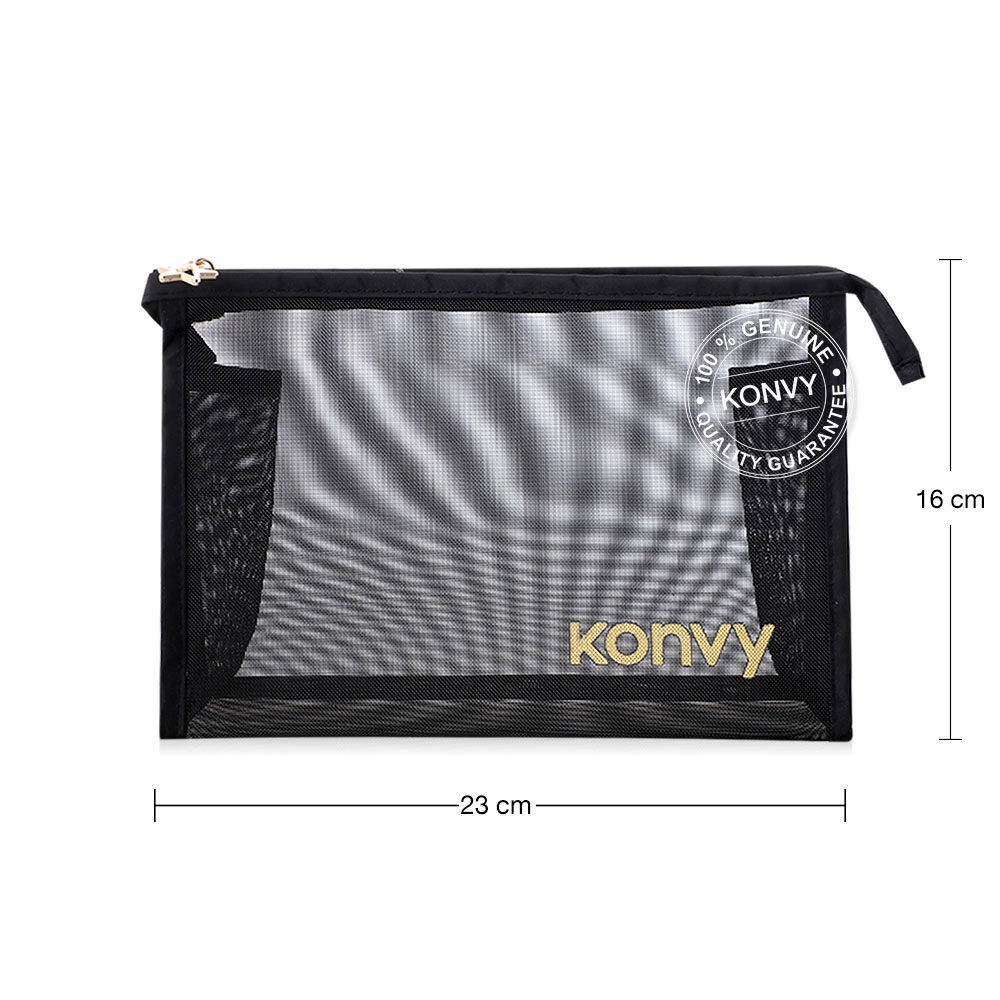 เกี่ยวกับสินค้า Konvy Mesh Triangle Cosmetic Bag คอนวี่ กระเป๋าเครื่องสำอางแบบตาข่ายโปร่งใส สีดำ.