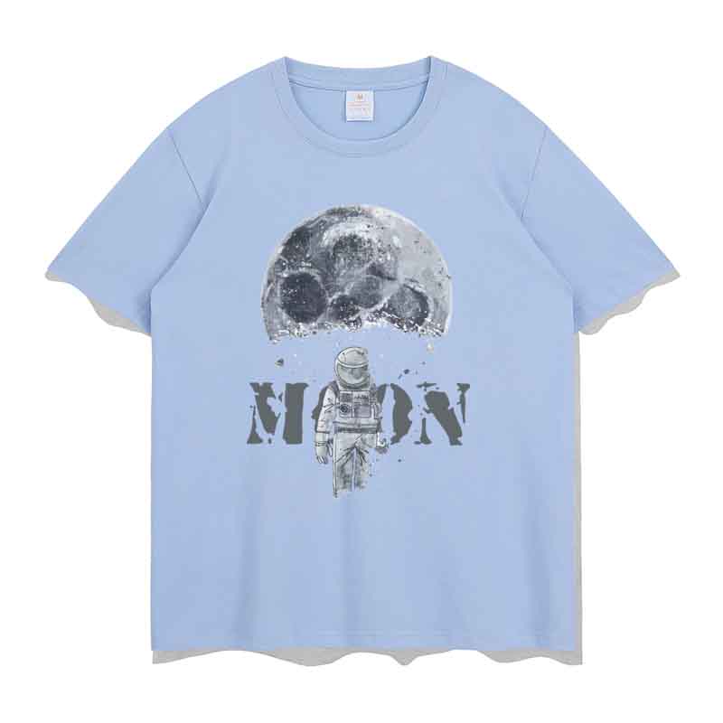 เสื้อยืดลําลอง-พิมพ์ลายนักบินอวกาศ-ดวงจันทร์-แฟชั่นสําหรับสตรี