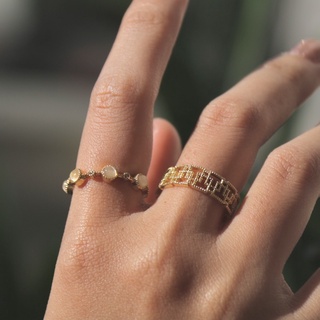 (พร้อมส่ง)เซตแหวนทอง18k 1เซตได้ทั้ง2วง แหวนแฟชั่นสไตล์เกาหลี แหวนวินเทจ แหวนปรับขนาดได้