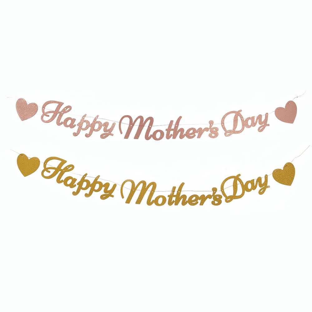 happy-mothers-day-ธงแบนเนอร์-ลายหัวใจ-กลิตเตอร์-สีทอง-สีโรสโกลด์-สําหรับตกแต่งปาร์ตี้วันแม่