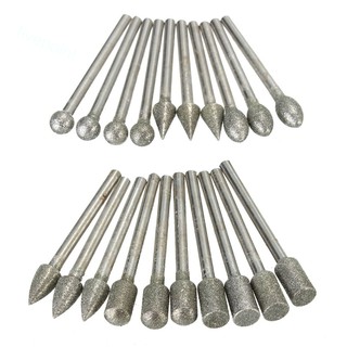 20Pcs 3mm Shank Diamond Grinding Burr Bits Sets Kits For Rotary Tools