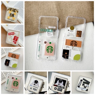 เคสป้องกันโทรศัพท์มือถือ TPU PC แบบแข็ง พับได้ ลายฉลาก Starbucks สําหรับ Samsung Galaxy Z Flip3 Zflip3