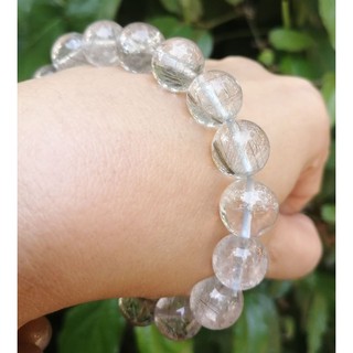 💎✨กำไลหินนำโชคไหมเงิน Silver Rutilated Quartz ขนาด 12 มิล ขนาด18เซนติเมตร