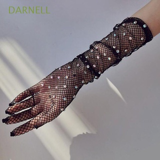 Darnell ถุงมือตาข่าย ผ้าซาติน ประดับเพชร สไตล์พังก์ เรโทร เซ็กซี่ สําหรับผู้หญิง