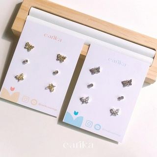 earika.earrings - crystal butterfly set เซ็ตต่างหูผีเสื้อก้านเงินแท้ (มีให้เลือก 2 สี) ผิวแพ้ง่ายใส่ได้