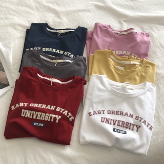 เสื้อยืดสีขาวเสื้อยืด พิมพ์ลายตัวอักษรภาษาอังกฤษ ขนาดใหญ่ สไตล์เกาหลี สําหรับผู้หญิง