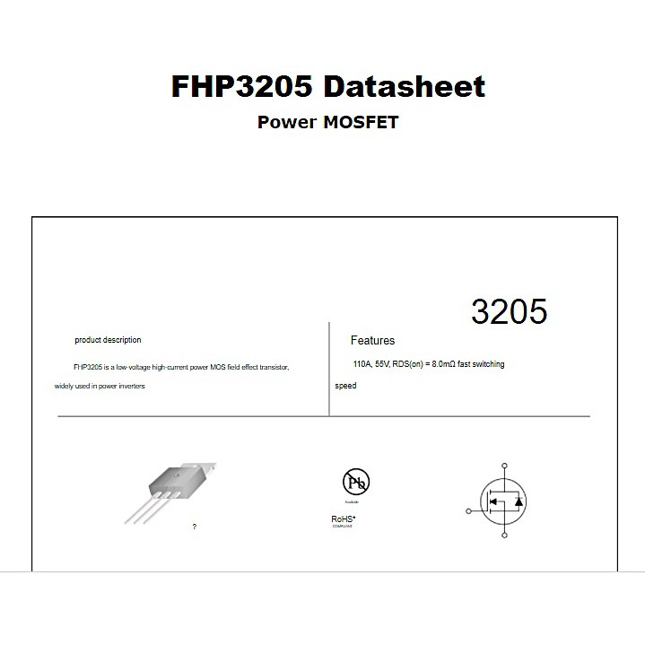 (1ตัว) FHP3205 , ใช้แทนเบอร์ , SW3205 , IRF3205 , MXP6008CT , IRF3025 ...