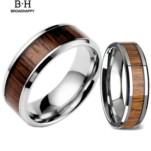 ราคาและรีวิวbroadhappy แหวนสแตนเลสสตีล Wood Wide Wood สำหรับผู้ชายขนาด 6-12 แหวนเกลี้ยง