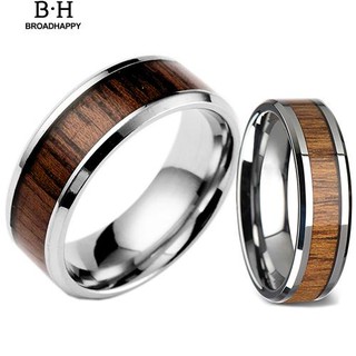 ภาพขนาดย่อของสินค้าbroadhappy แหวนสแตนเลสสตีล Wood Wide Wood สำหรับผู้ชายขนาด 6-12 แหวนเกลี้ยง