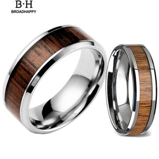 💘broadhappy💍แหวนสแตนเลสสตีล Wood Wide Wood สำหรับผู้ชายขนาด 6-12 แหวนเกลี้ยง