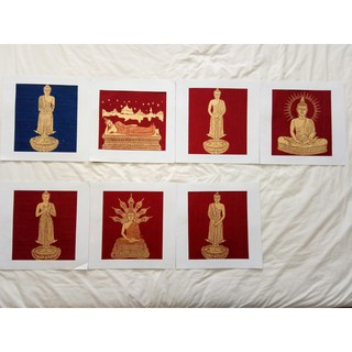 ภาพมงคลพิมพ์ทองบนผ้าไหมไทย พระประจำวันเกิด Traditional Thai Art Silk Screen Picture Buddha #20