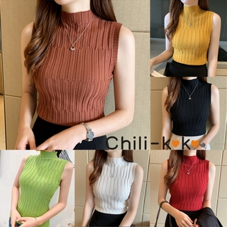 สินค้า Chili_k❤️k❤️ 476 เสื้อท็อปแขนกุด ผ้าไหมพรม ขึ้นลาย คอเต่า ใส่ตัวเดี่ยว หรือ INNER สุดเซ็กซี่ แฟชั่นสาว OFFICE