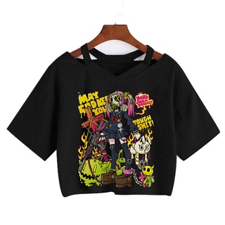 เสื้อครอปท็อปลําลอง ทรงหลวม ลายการ์ตูนน่ารัก สไตล์ญี่ปุ่น ฮาราจูกุ พังก์ แฟชั่นฤดูร้อน สําหรับเด็กผู้หญิง