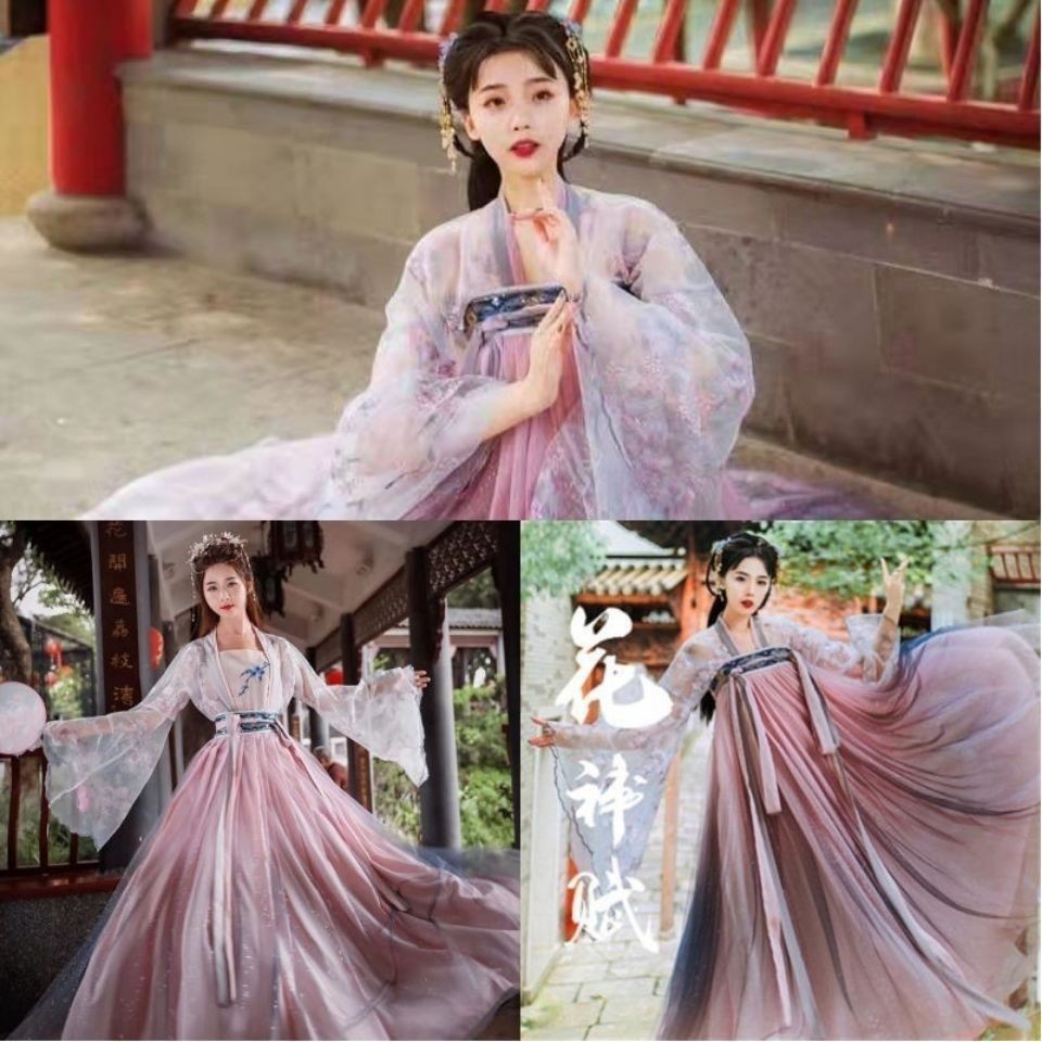 hot-sale-hanfu-หญิงสไตล์จีนซูเปอร์นางฟ้าชุดดอกไม้เทพเจ้า-fu-สไตล์โบราณปรับปรุงชุดกระโปรงเอวนักเรียนแต่งกายทุกวัน