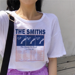 เสื้อยืดพิมพ์ลายNEW ROCK The Smiths เสื้อยืดลําลองแฟชั่นใหม่สําหรับสตรีแขนสั้นคอกลมพิมพ์ลายสไตล์ฮาราจุกุ