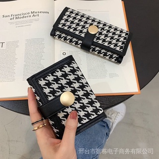 ((พร้อมส่ง) Houndstooth กระเป๋าสตางค์ ผ้าแคนวาส ใบสั้น พับได้ ใส่เหรียญได้หลายใบ 8.31