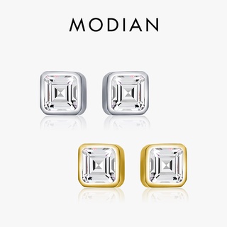 สินค้า Modian ต่างหูสตั๊ด เงินแท้ 925 ประดับเพทาย ทรงสี่เหลี่ยม สไตล์คลาสสิก เรียบง่าย เครื่องประดับแฟชั่น สําหรับผู้หญิง