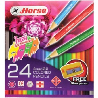 ดินสอสีไม้ ตราม้า NO.2080/24 24 สี ( สีใหม่ สะท้อนแสง 4 สี ) กล่องกระดาษ