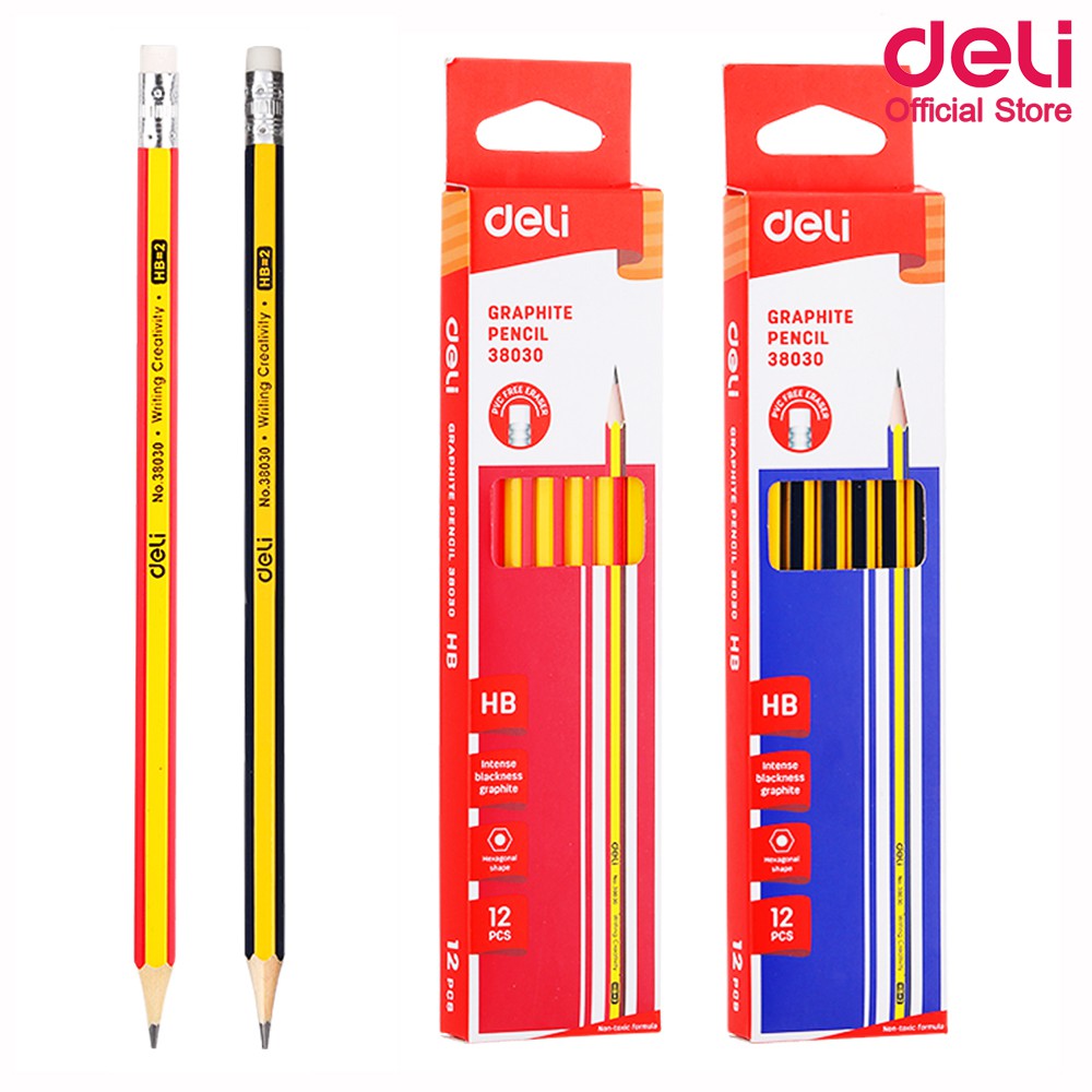 656-deli-graphite-pencil-ดินสอไม้-hb-สำหรับโรงเรียน-1-แท่ง-คละสี-ดินสอ-เครื่องเขียน-อุปกรณ์การเรียน-ดินสอ-hb