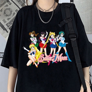 SAILOR MOON เสื้อยืดพิมพ์ลายการ์ตูนเซเลอร์มูนแฟชั่นสไตล์เกาหลีสําหรับผู้หญิง