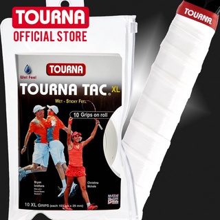 สินค้า TOURNA TAC กริปเทปพันด้ามแบบหนึบ 10 ชิ้น White-Tour Pack, 10 XL Grips on roll กริปไม้เทนนิส กริปไม้แบดมินตัน สีขาว