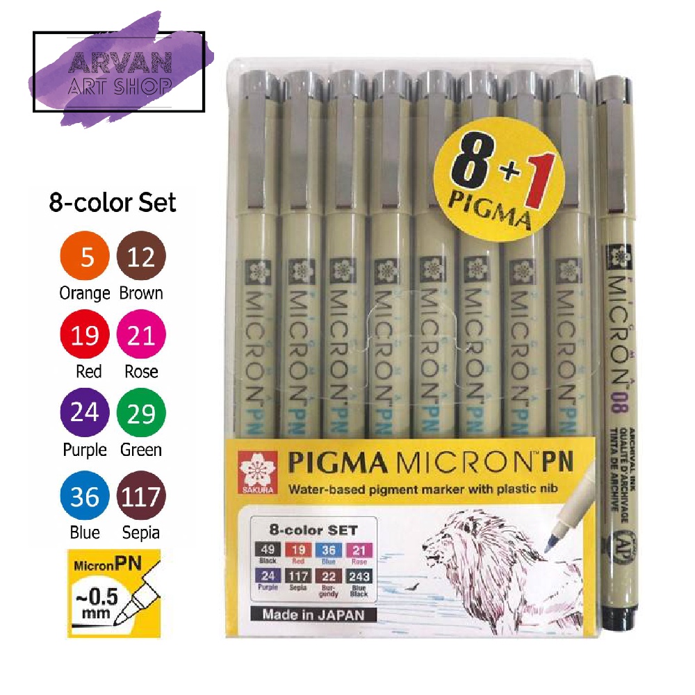 Sakura Pigma Micron Color Set 8+1 (005/01/05/PN) | Shopee Thailand