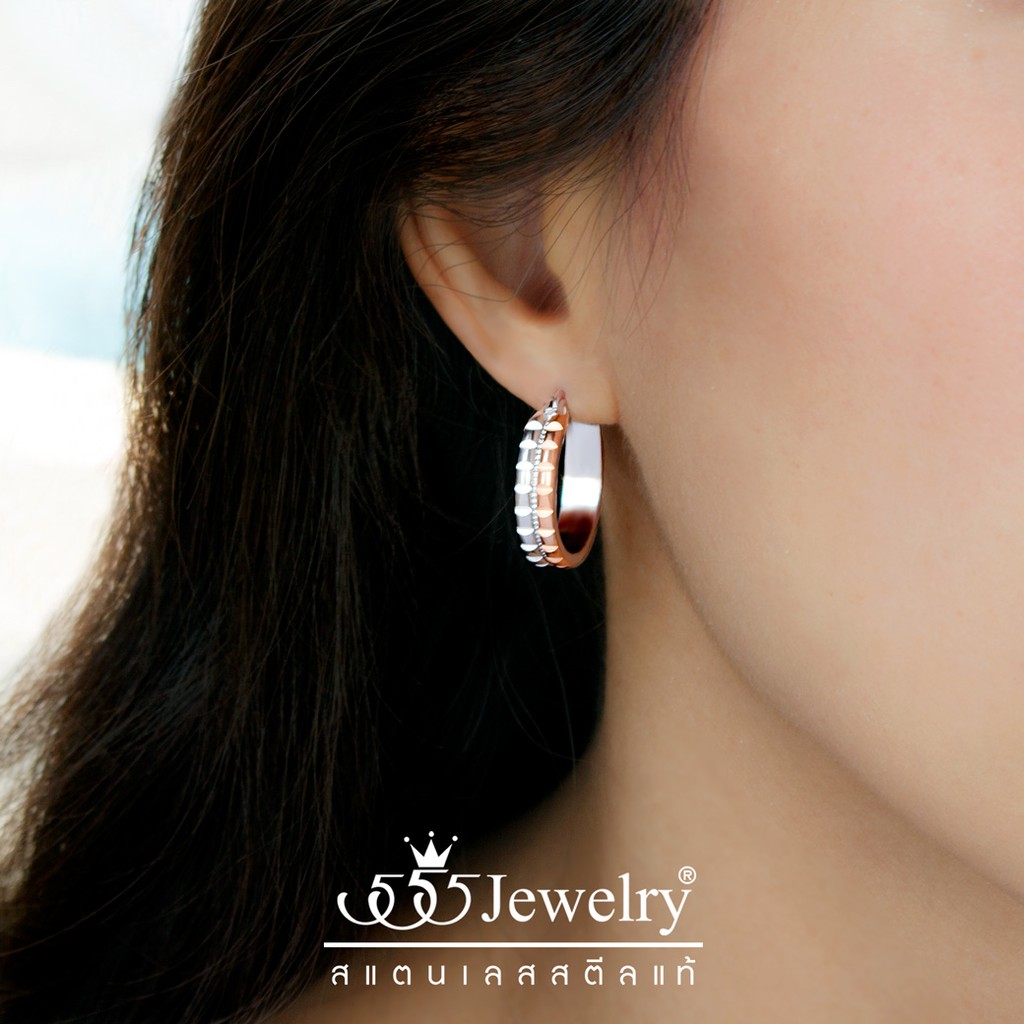 555jewelry-ต่างหูห่วงสแตนเลส-สีทูโทน-ลวดลายสวย-รุ่น-mnc-er577-ต่างหูแฟชั่น-ต่างหูสแตนเลส-ต่างหูผู้หญิง-erb38