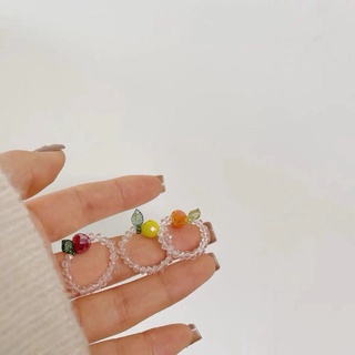 ใหม่น่ารักผลไม้คริสตัลลูกปัดแหวนแฟชั่นเกาหลีแหวนผู้หญิง