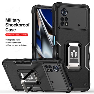 Military-grade Flag Car Magnetic Holder Armor Case For Xiaomi Poco X4 Pro 5G Poko M4 Pro Poxo X3 NFC Metal Ring Bracket Cover