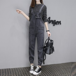 พร้อมส่ง  ชุดเอี้ยมยีนส์สไตล์กางเกงขายาว  เอี๊ยมจั๊มสูท จั๊มขา Denim Jumpsuit Sling Jeans （SSNS7-02 )