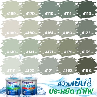 Beger คูลออลพลัส สีเขียวอมเทา ฟิล์มด้าน ภายนอก+ภายใน ขนาด 9L สีทาบ้าน สีบ้านเย็น เกรด 10 ปี สีบ้านเย็น