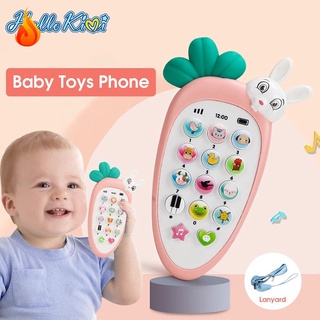 HelloKimi Baby Cell Phone Toy for Learning and Play Early Education Telephone with Silicone Cover Music Lights for 0-1 Year Old Kids with lanyard and 2 AAA batteries mobile phone baby toy LQZTH