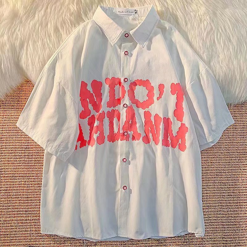 เสื้อเชิ้ตแขนห้าส่วน-พิมพ์ลายตัวอักษร-เข้ากับทุกการแต่งกาย-แฟชั่นฤดูร้อน-สไตล์ญี่ปุ่น-สําหรับผู้ชาย
