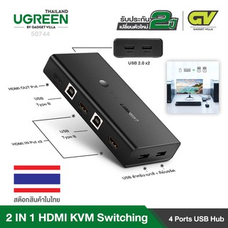 UGREEN รุ่น 50744 HDMI Switch Box 2 In 1 Out KVM SwitchingHDMI Switcher Box and Extended 4 Ports USB Hub Manual Sharing