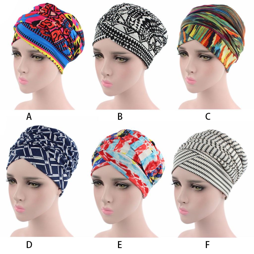 women-indian-stretchy-turban-hat-colorful-pleated-head-wrap-chemo-cancer-hat-new