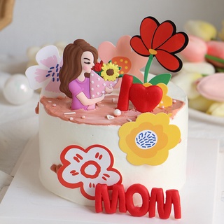 I love Mum Happy Mothers Day ฟิกเกอร์ ดินน้ํามัน เค้ก ท็อปเปอร์ แม่ แม่ ดอกไม้ ตกแต่งเค้ก