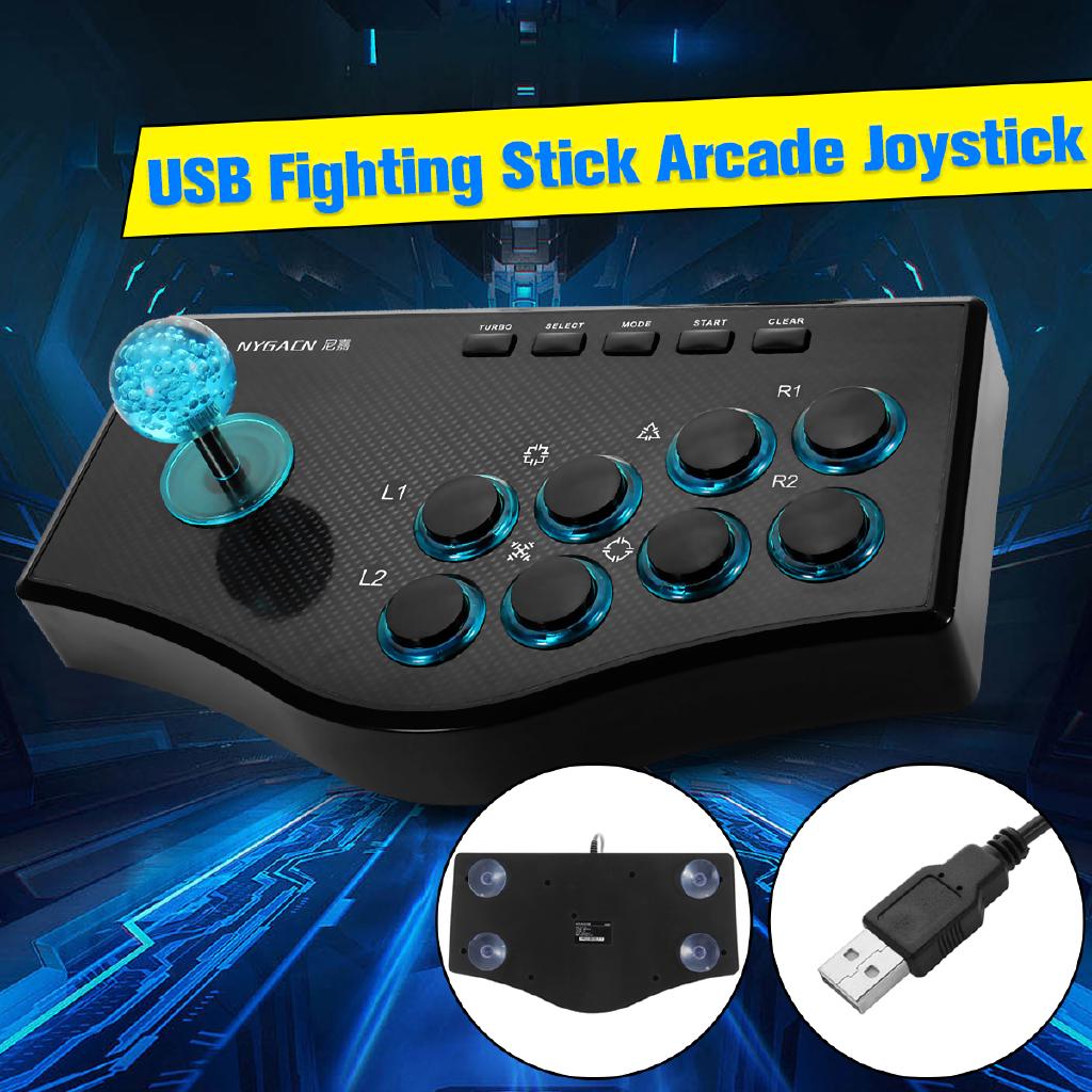 จอยสติ๊กควบคุมเกมอาร์เคด USB สีดํา สําหรับ Android Plug And Play Street Fighting PS3 PC Arcade Gamepad