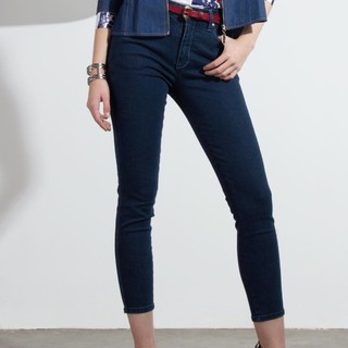 GSP กางเกงยีนส์ กางเกงผู้หญิง จีเอสพี Magic Jeans กางเกงเก็บหน้าท้อง ขายาว สียีนส์เข้ม (PQ2DDB)