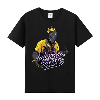 เสื้อยืดผ้าฝ้าย●ยุโรปและสหรัฐอเมริกา West Coast แบรนด์น้ำข้อต่อ Marvel Black Panther hip-hop rap ผ้าฝ้ายคอกลมแขนสั้นเสื้