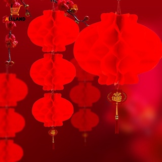 โคมไฟกระดาษพลาสติก กันน้ํา ใช้ซ้ําได้ ลายรังผึ้ง สีแดง สไตล์จีน สําหรับตกแต่งบ้าน เทศกาลปีใหม่ ฤดูใบไม้ร่วง
