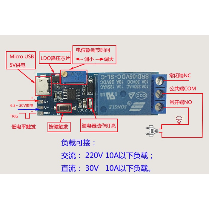 ปริมาณมากราคาดี-แรงดันไฟฟ้ากว้าง-5v-30v-ทริกเกอร์หน่วงเวลาโมดูลรีเลย์โมดูลจับเวลาหน่วงเวลาผ่านสวิตช์หน่วงเวลา