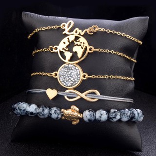 5Pcs/Set BohemiaTurtle Letter Heart Natural Stone Women Chain Bracelet Set