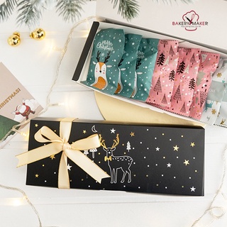 Xmas กล่องสีดำพิมพ์ทอง กวาง แพ็ค 5 ใบ ไม่รวมริบบิ้น กล่องคุกกี้ คริสต์มาส Christmas Cookie boxes